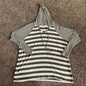 CAbi Play Off Hoodie Olive Cream Striped Large EUC